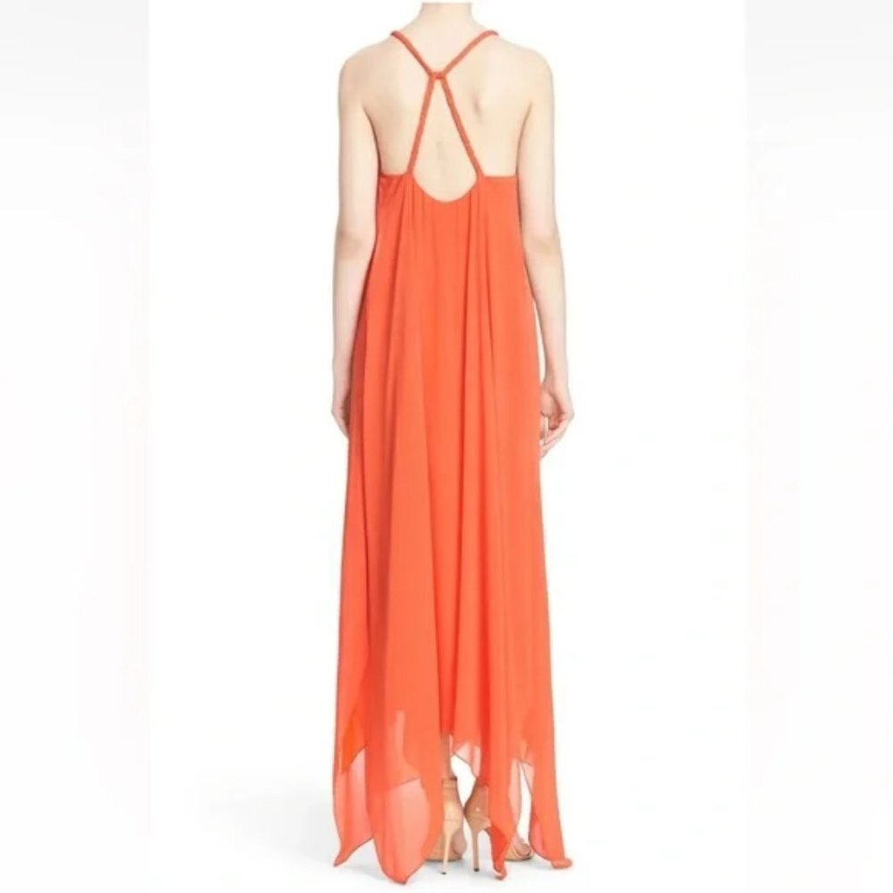 Alice + Olivia Jaelyn Orange Halter Dress w/ Braided Neckline SZ XS - Picture 2 of 9